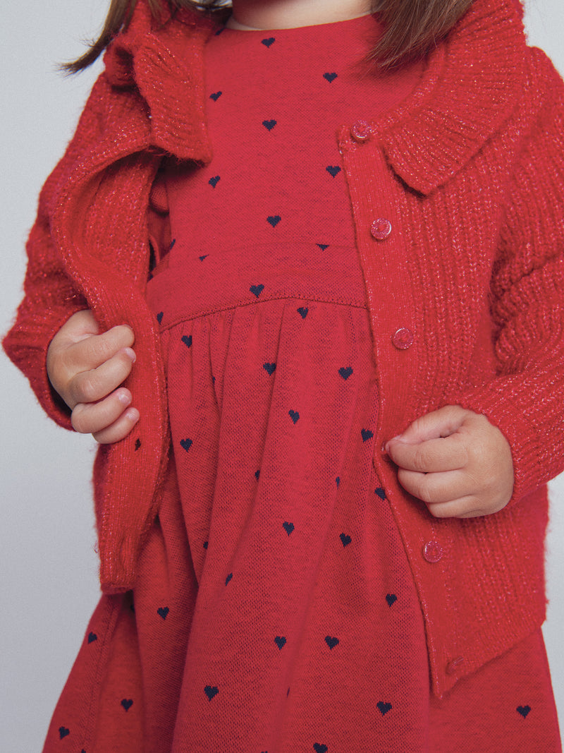 Rotes Kleid mit Herzen aus Strick für Mädchen