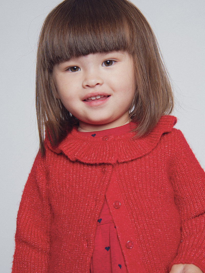 Roter Cardigan mit Rüsche für Mädchen