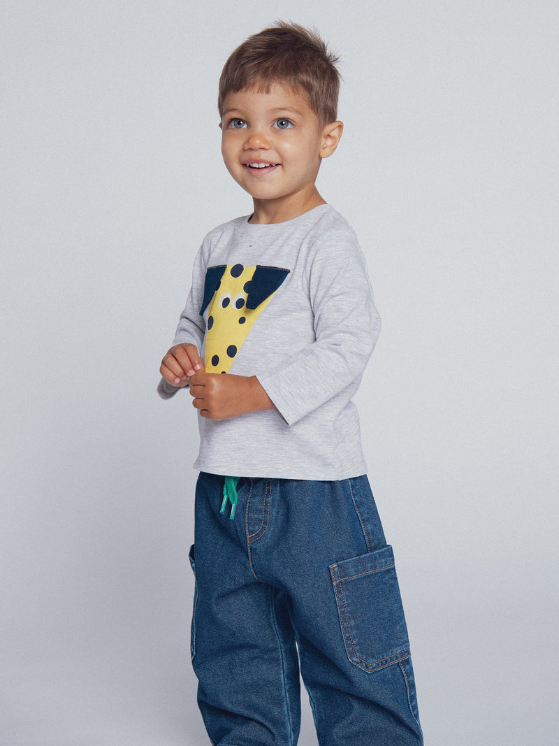 Grau meliertes T-Shirt "ARTY SCHOOL" für Baby Jungen