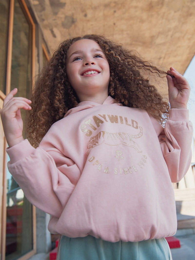 Rosa Kapuzen-Sweatshirt mit Tiger-Animation für Mädchen