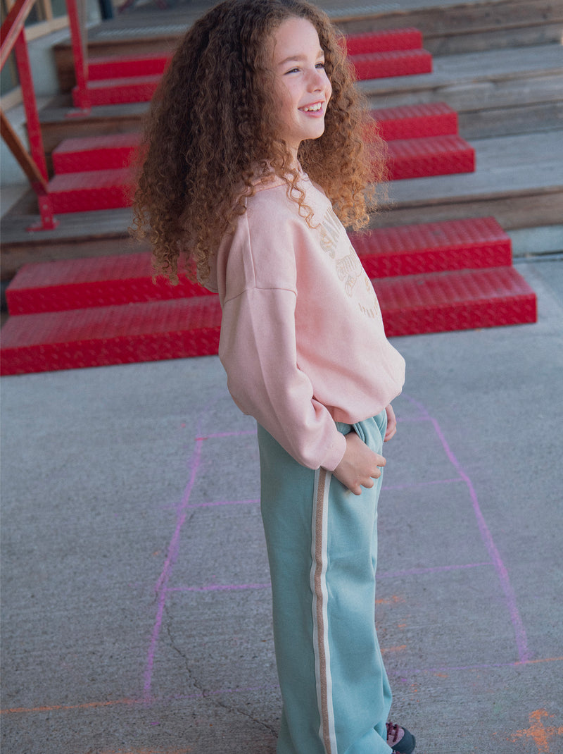 Grüne Sweatpants mit fantasievollen Details und Taschen für Mädchen