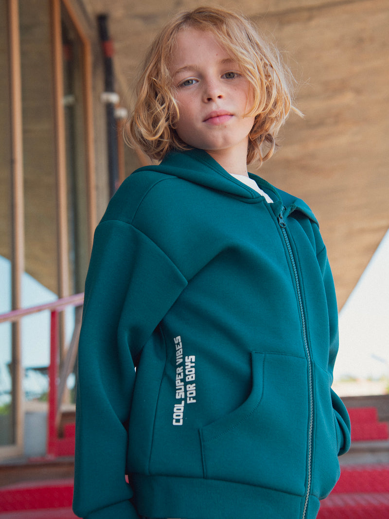Dunkelgrüner Joggingpullover mit Kapuze für Jungen