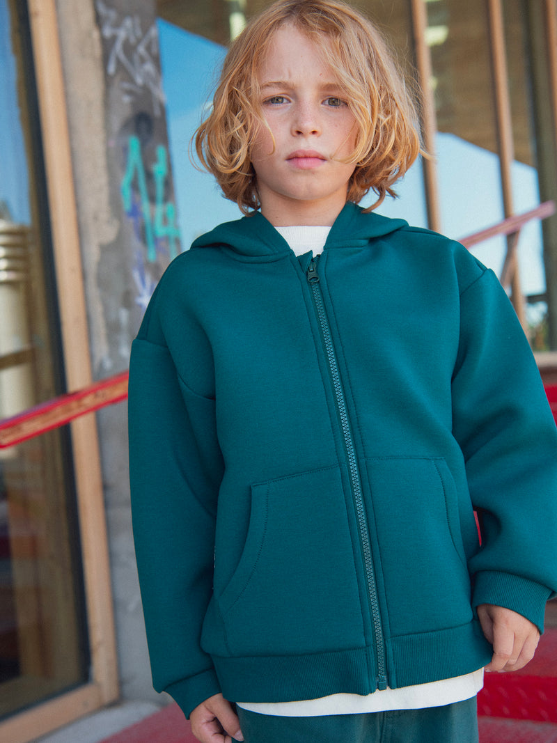 Dunkelgrüner Joggingpullover mit Kapuze für Jungen