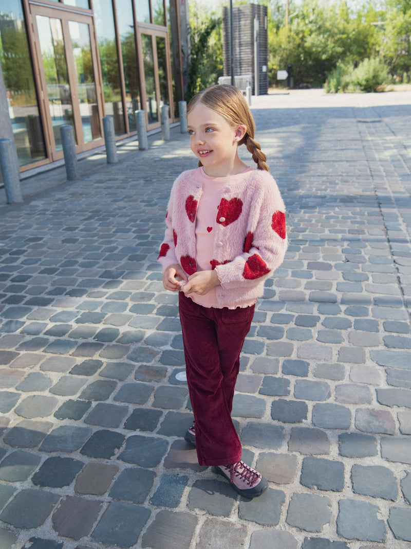Cardigan rose motif  coeurs pour fille