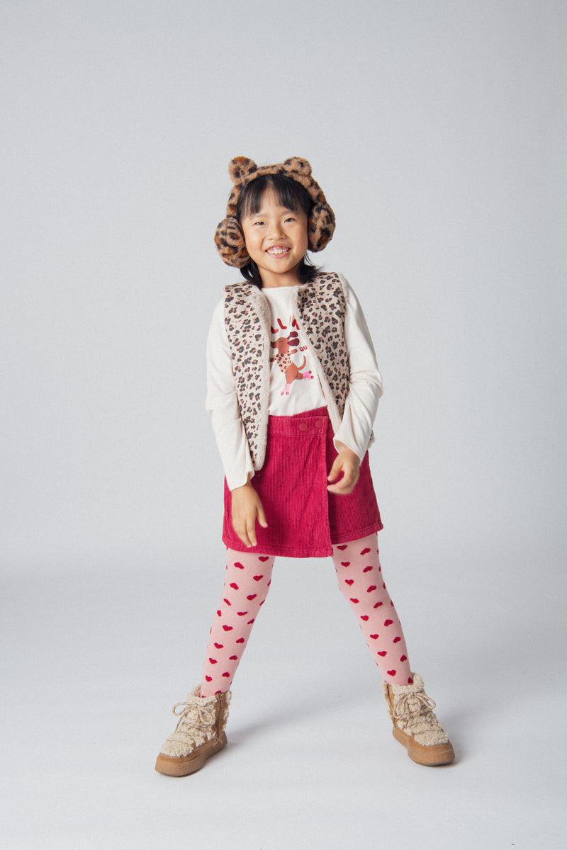 Cardigan réversible fourrure synthétique imprimé léopard pour fille