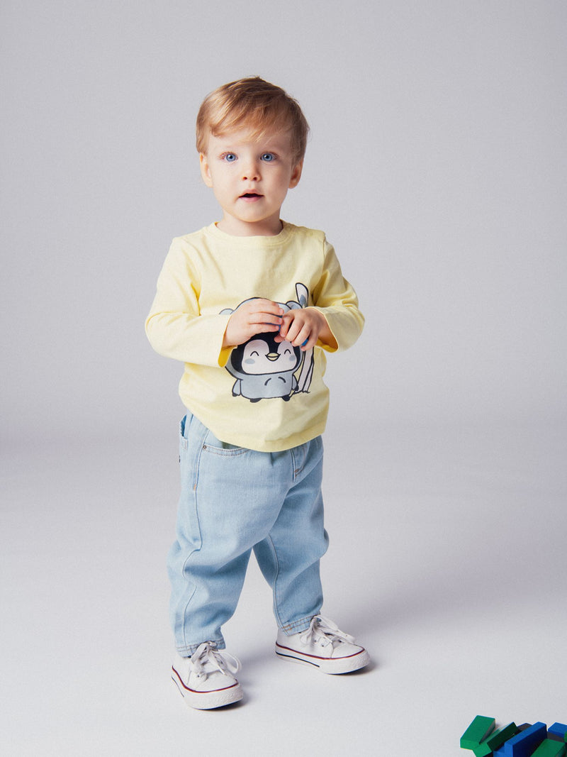 Jean doublé micro-polaire avec badge pingouin pour bébé garçon