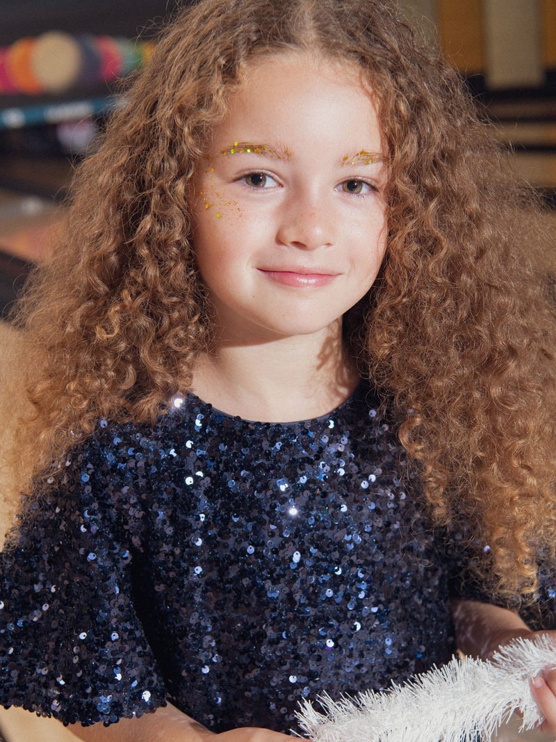Robe festive à sequins marine pour fille