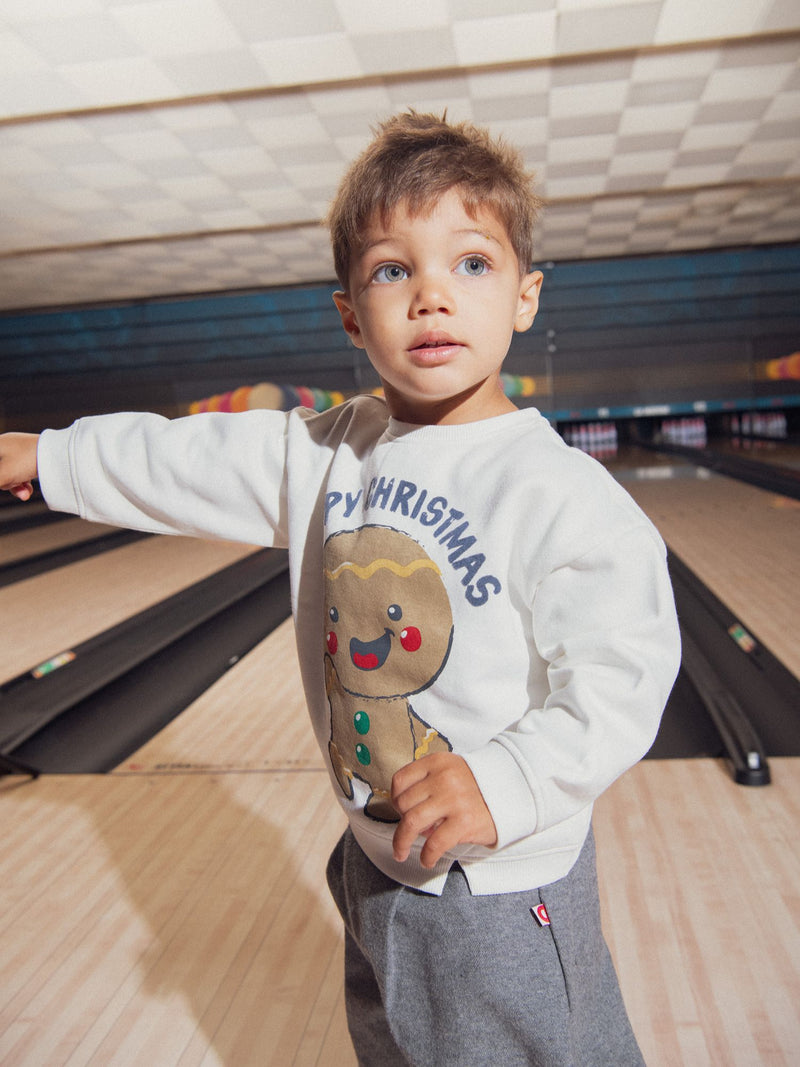Sweatshirt en molleton gratté écru avec motif bonhomme de pain d'épices pour bébé garçon