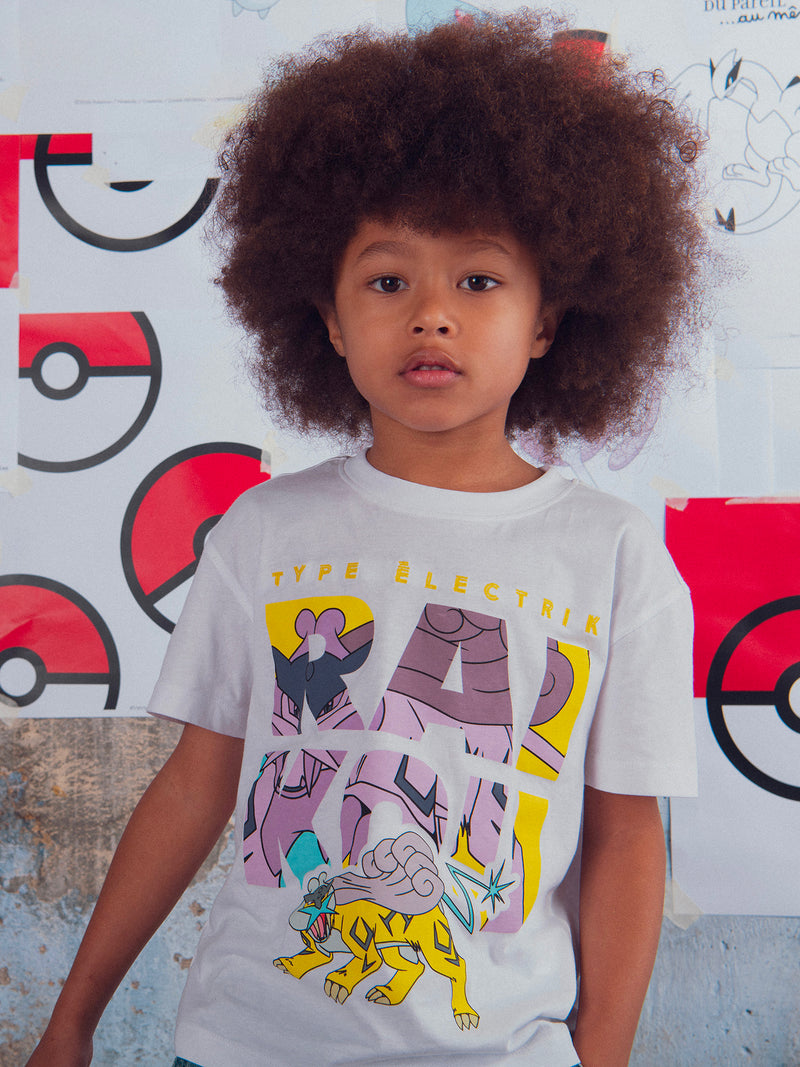 Weißes T-Shirt mit Pokémon Raikou Animation