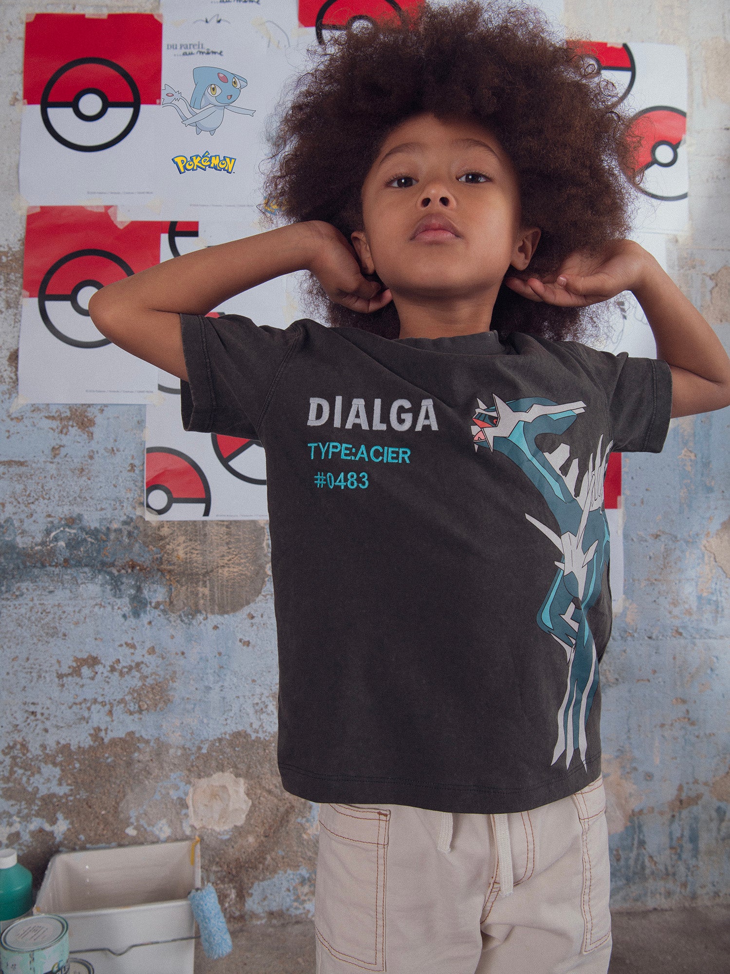 T-shirt gris animation Pokémon Dialga