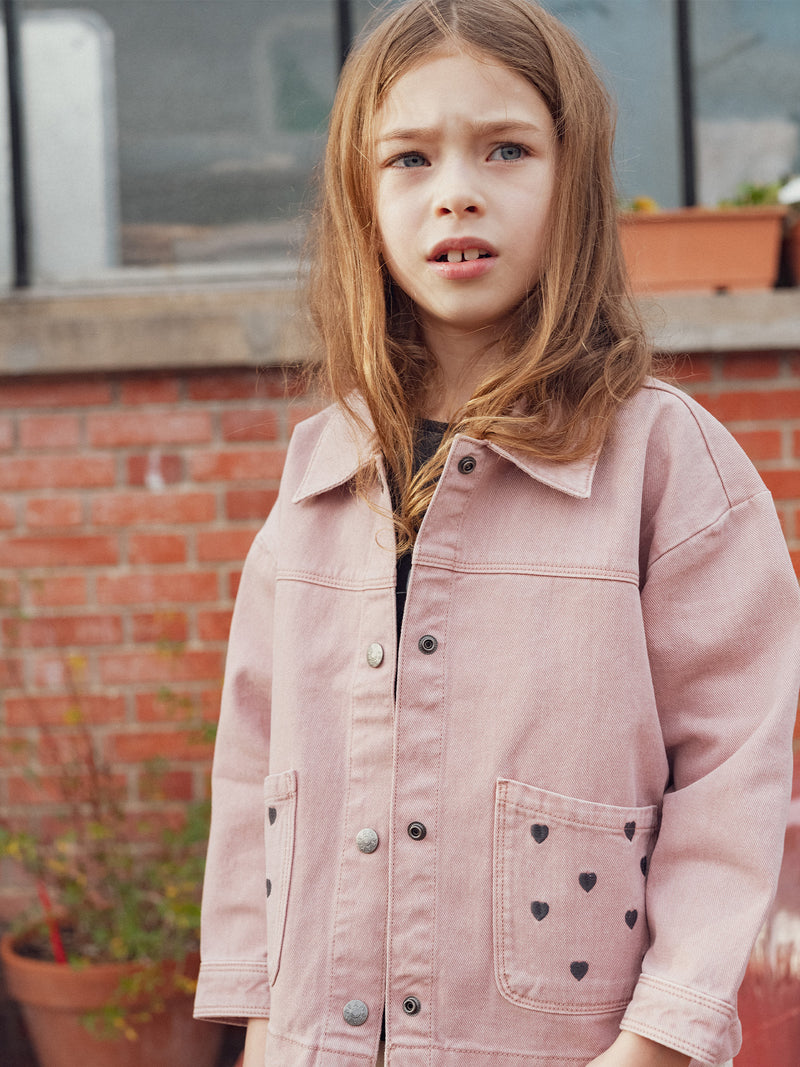 Rosa Jacke mit Herzstickerei für Mädchen