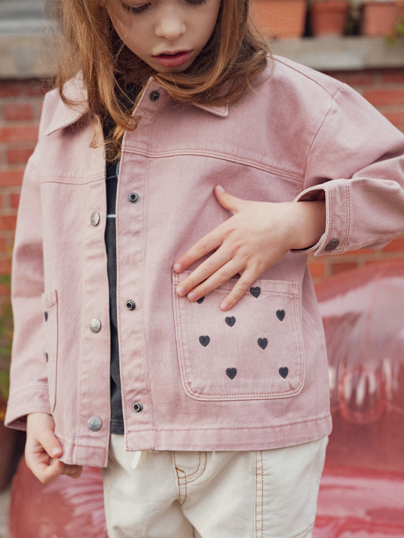 Rosa Jacke mit Herzstickerei für Mädchen