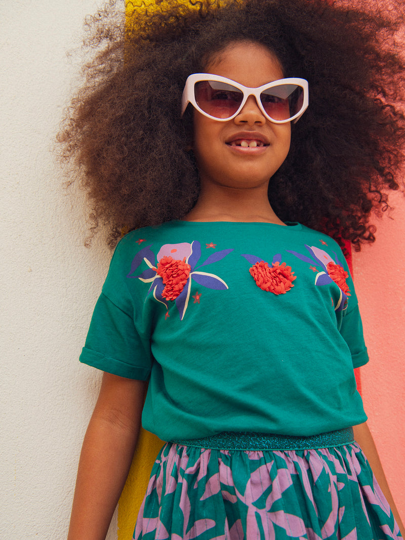 Grünes T-Shirt mit floralem Motiv für Mädchen