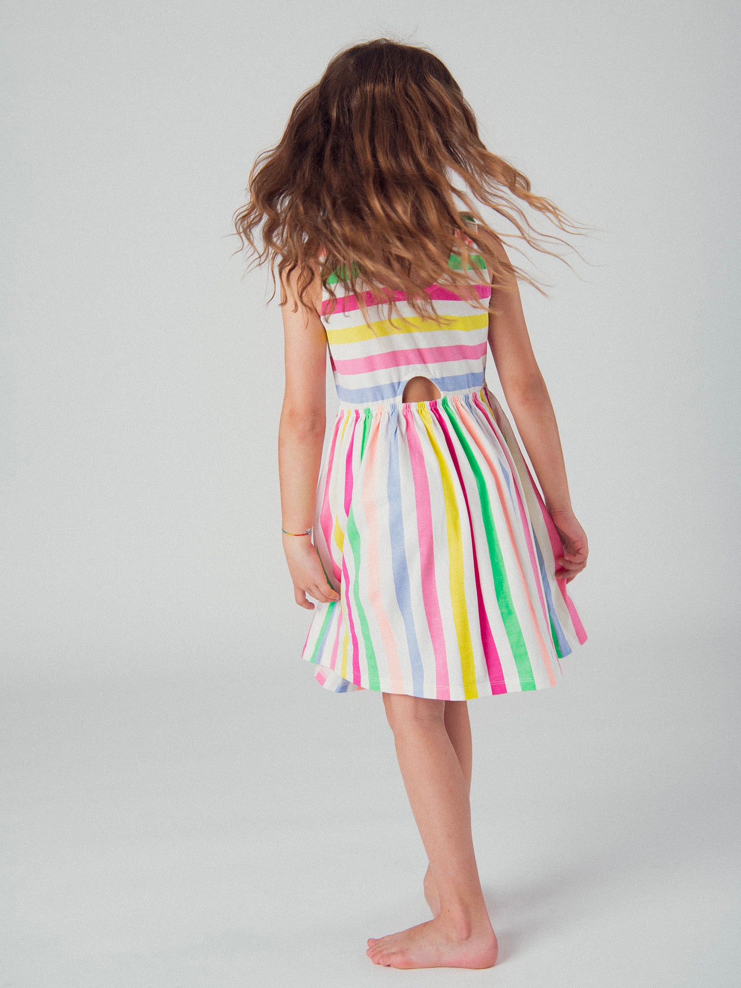 Robe à bretelles imprimé rayures multicolores pour fille