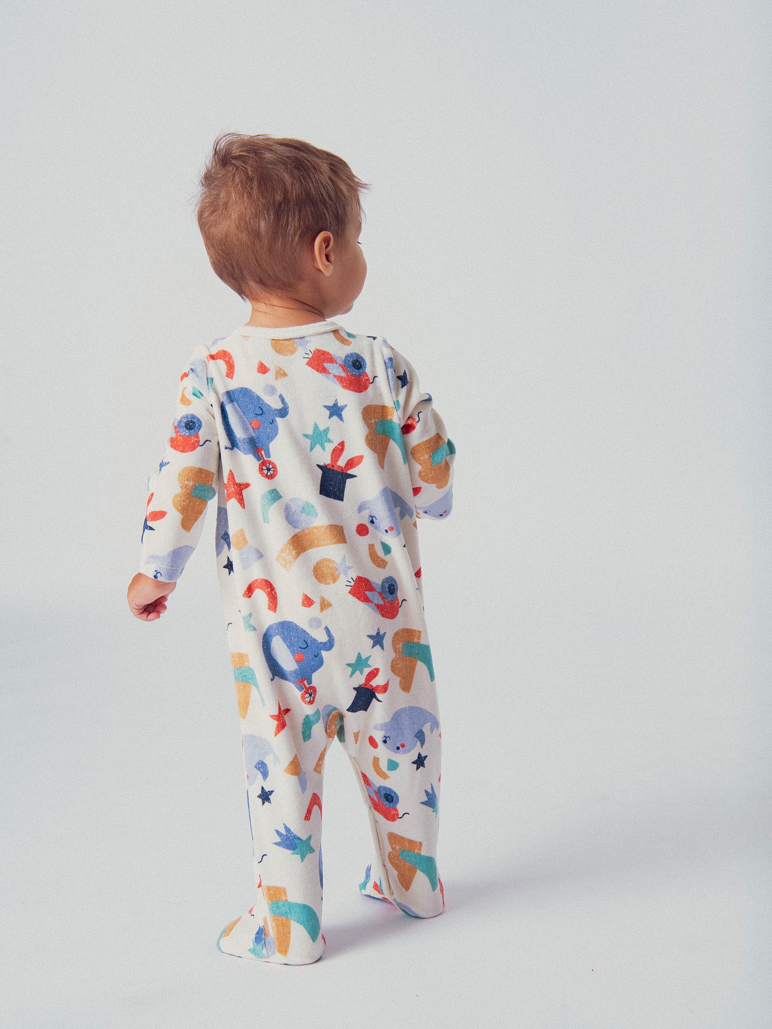 Overall in Velours mit Zirkusmotiv für Baby-Jungen