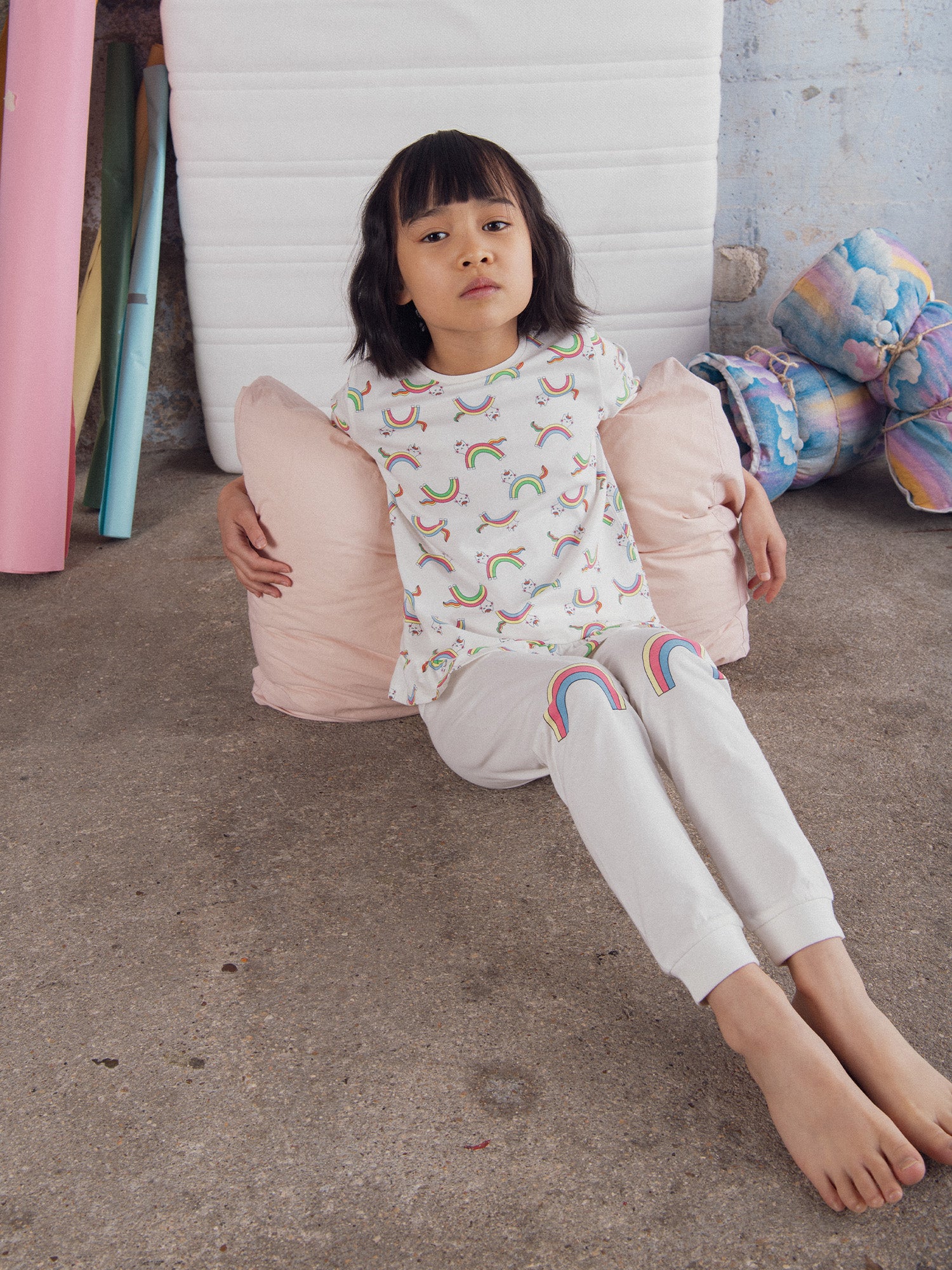 Pyjama long imprimé arc-en-ciel pour enfant fille