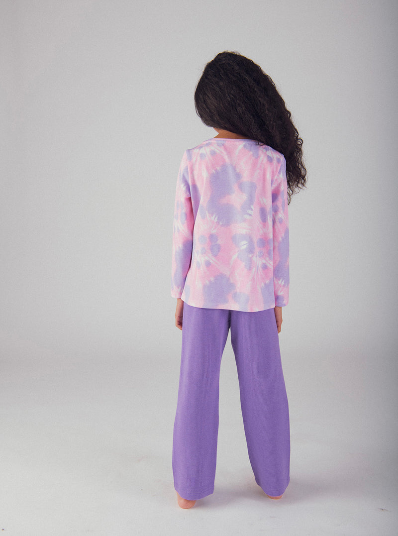 Lila Tie-Dye-Pyjama mit 'Pony Skateboarding Fever' Motiv für Mädchen