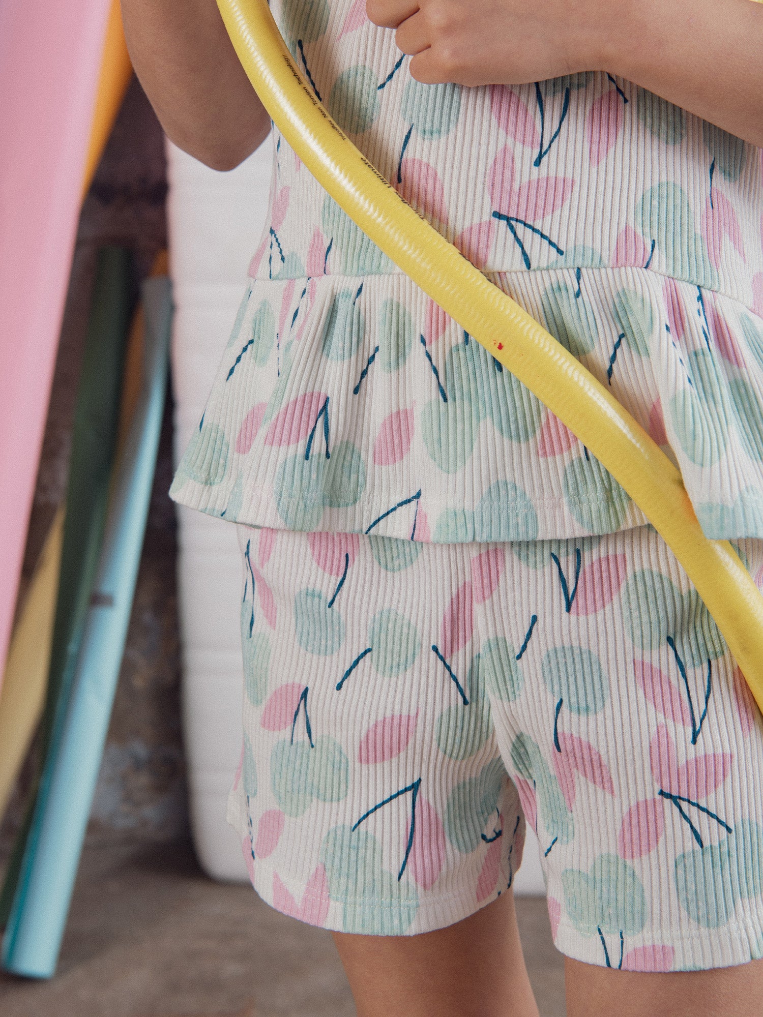 Kurzer Pyjama mit Trägertop und "Pastellkirschen"-Druck für Mädchen