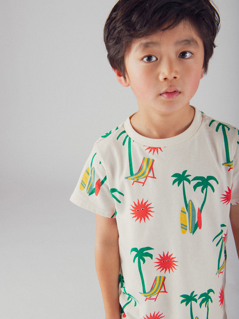 Kurzpyjama mit "Tropischer Strand"-Druck für Jungen