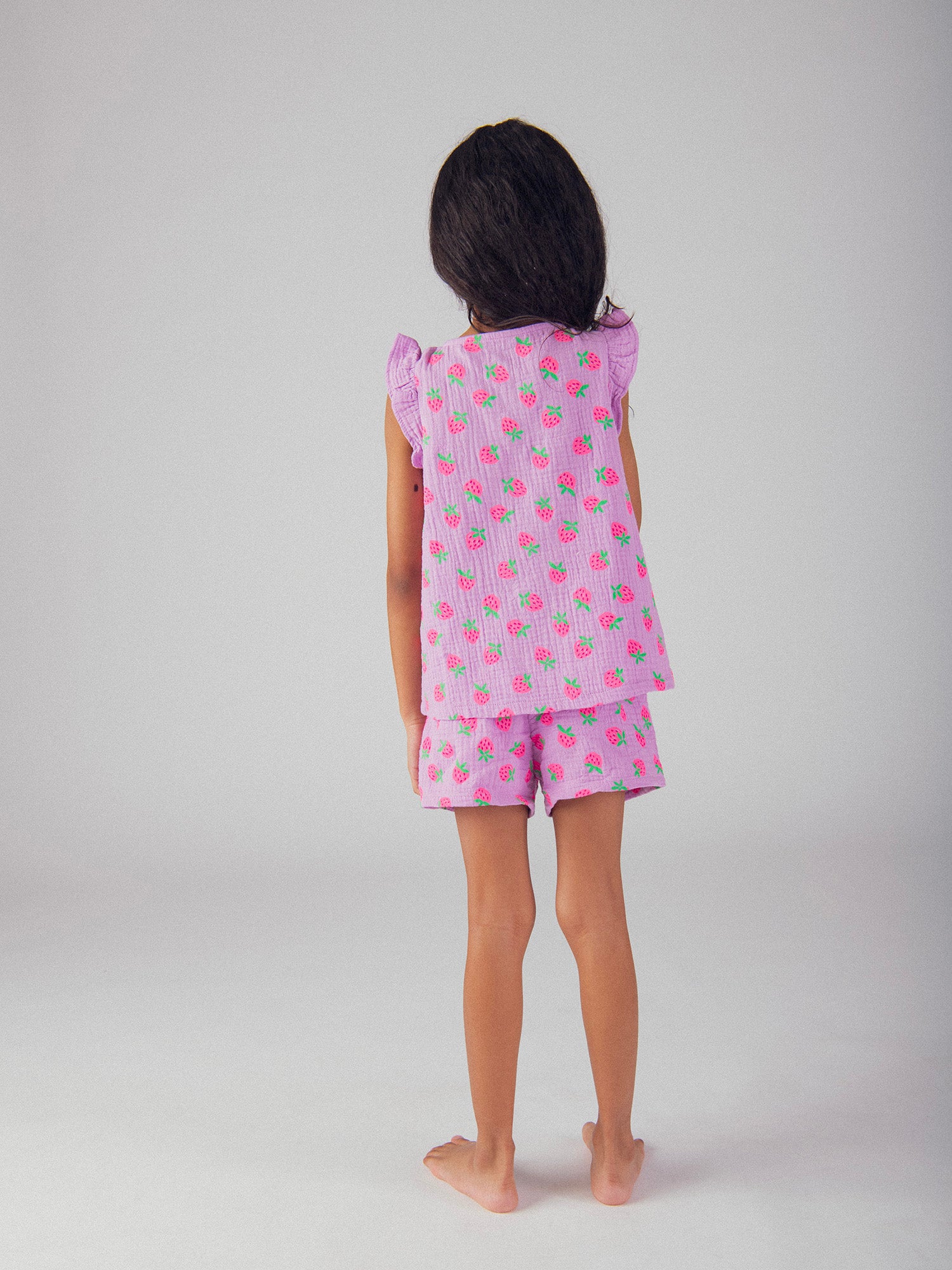 Pyjama court violet imprimé "Fraises Gourmandes" pour enfant fille