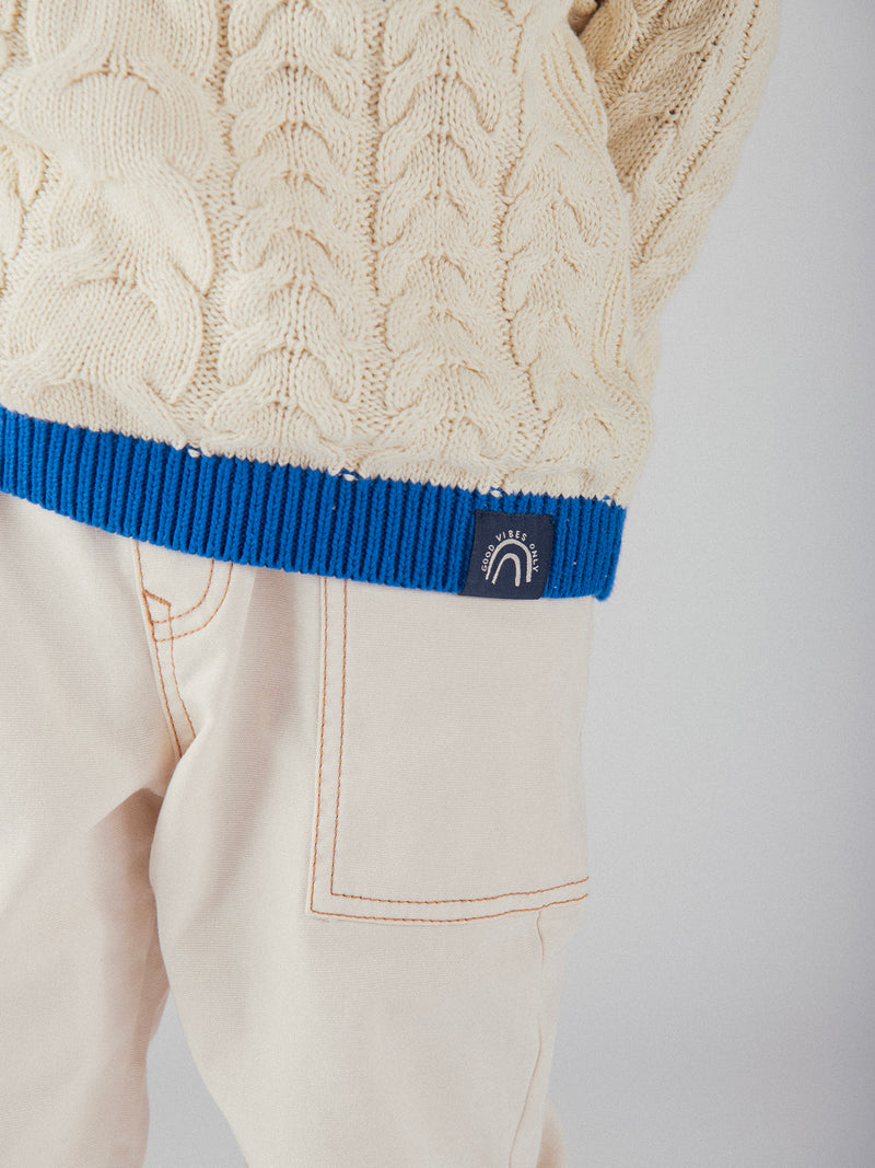 Beige Pullover mit blauen Details für Jungen