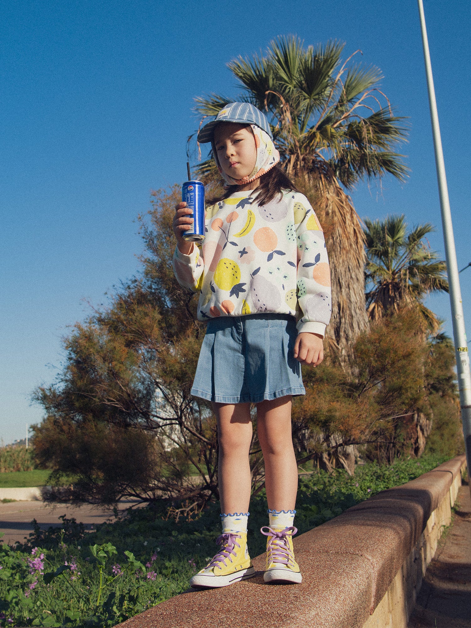 Falten-Shortrock aus Denim für Mädchen