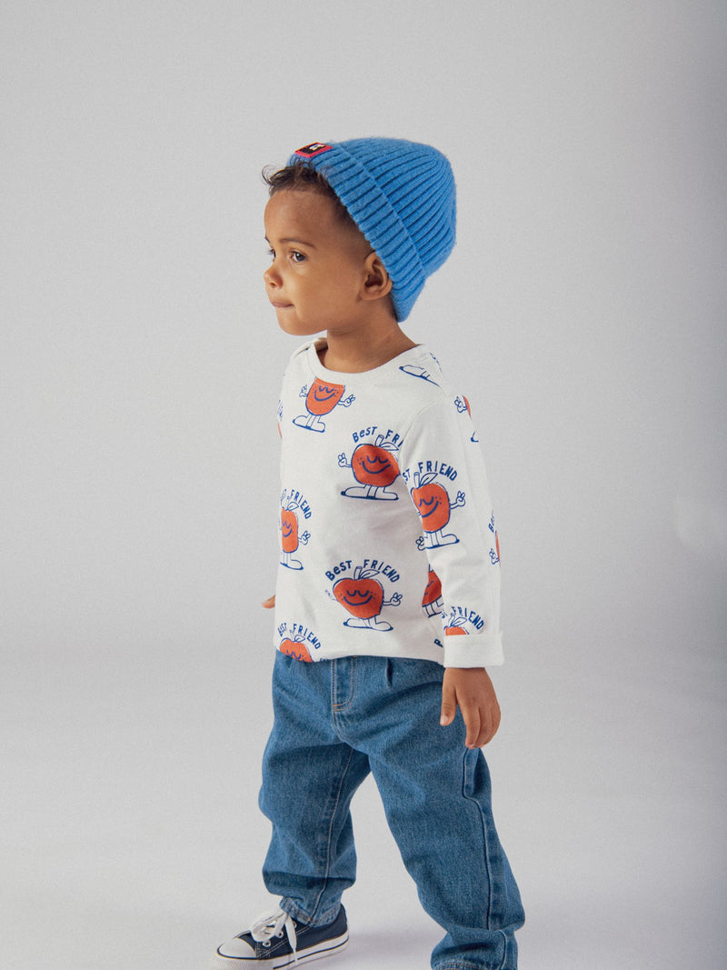 Blauer Bicolor-Jeans mit Apfelmotiv für Baby Jungen