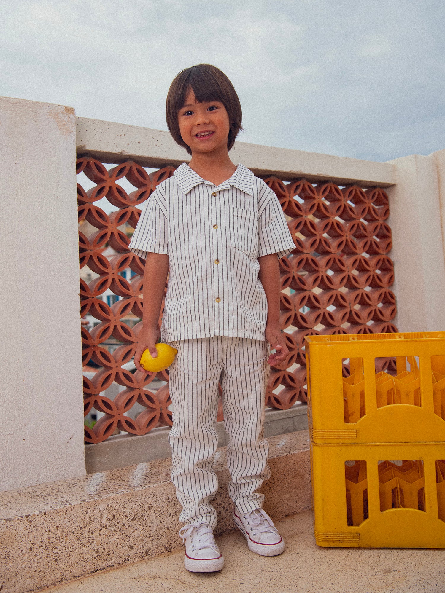 Chemise manches courtes écrue à rayures  pour garçon