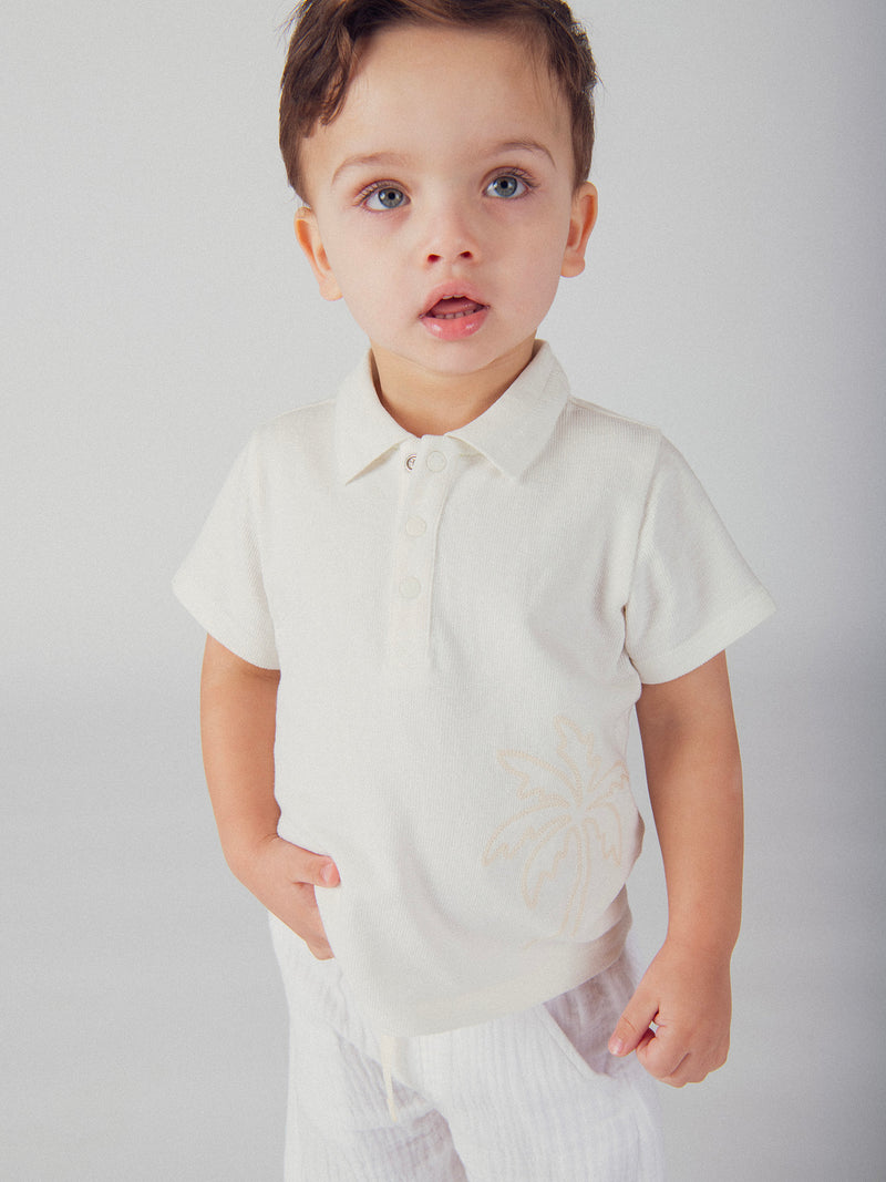 Ecru Polo mit Palme Stickerei für Jungen