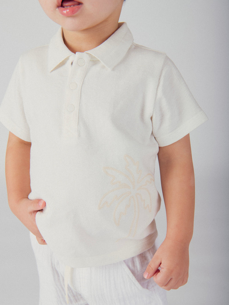 Ecru Polo mit Palme Stickerei für Jungen