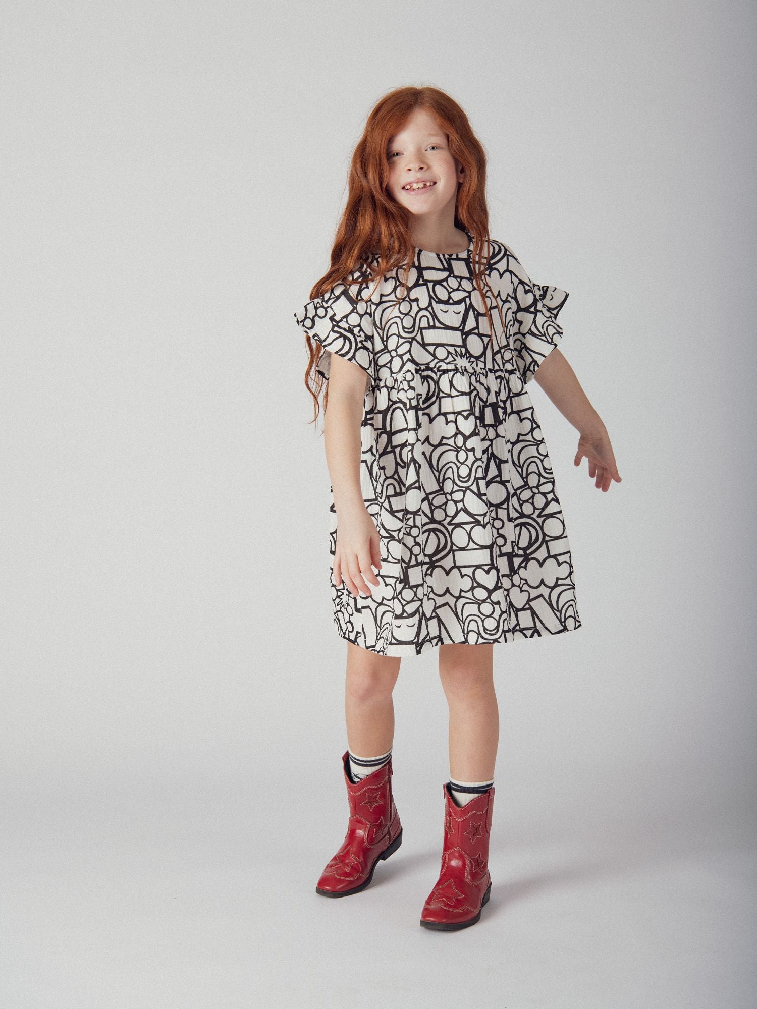 Robe écrue à imprimé graphique pour fille