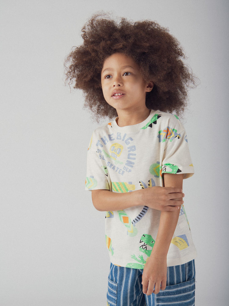Ecru T-Shirt mit Dino-Druck für Jungen