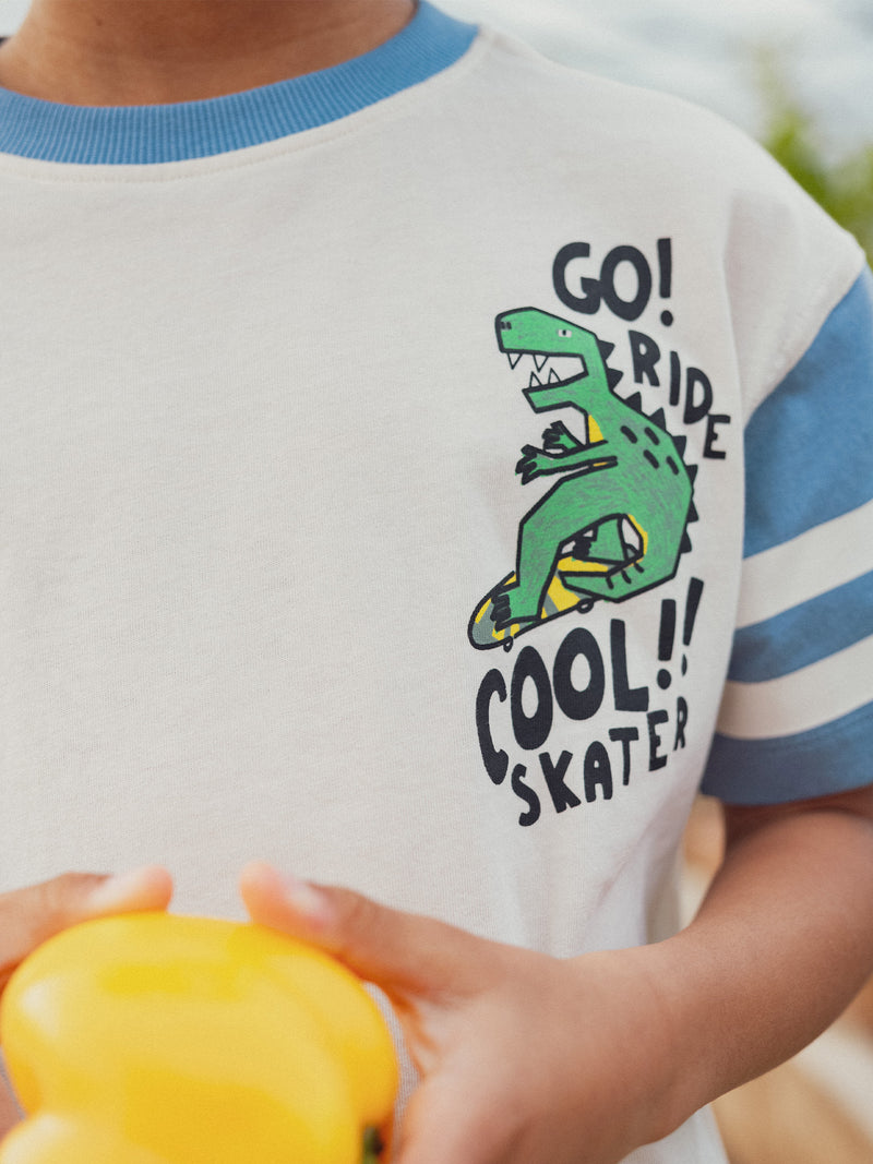 Ecru T-Shirt mit Dinosaurier-Animation für Jungen