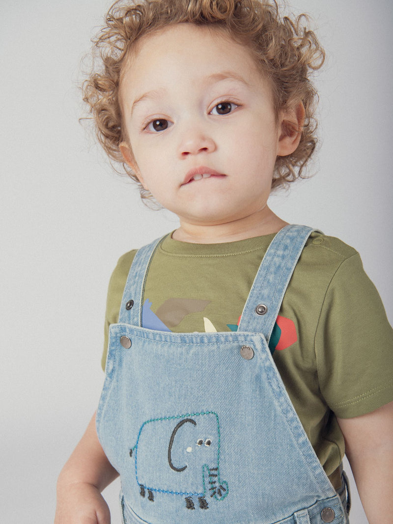 Kurze Jeanslatzhose mit "Elefant"-Motiv für Jungen