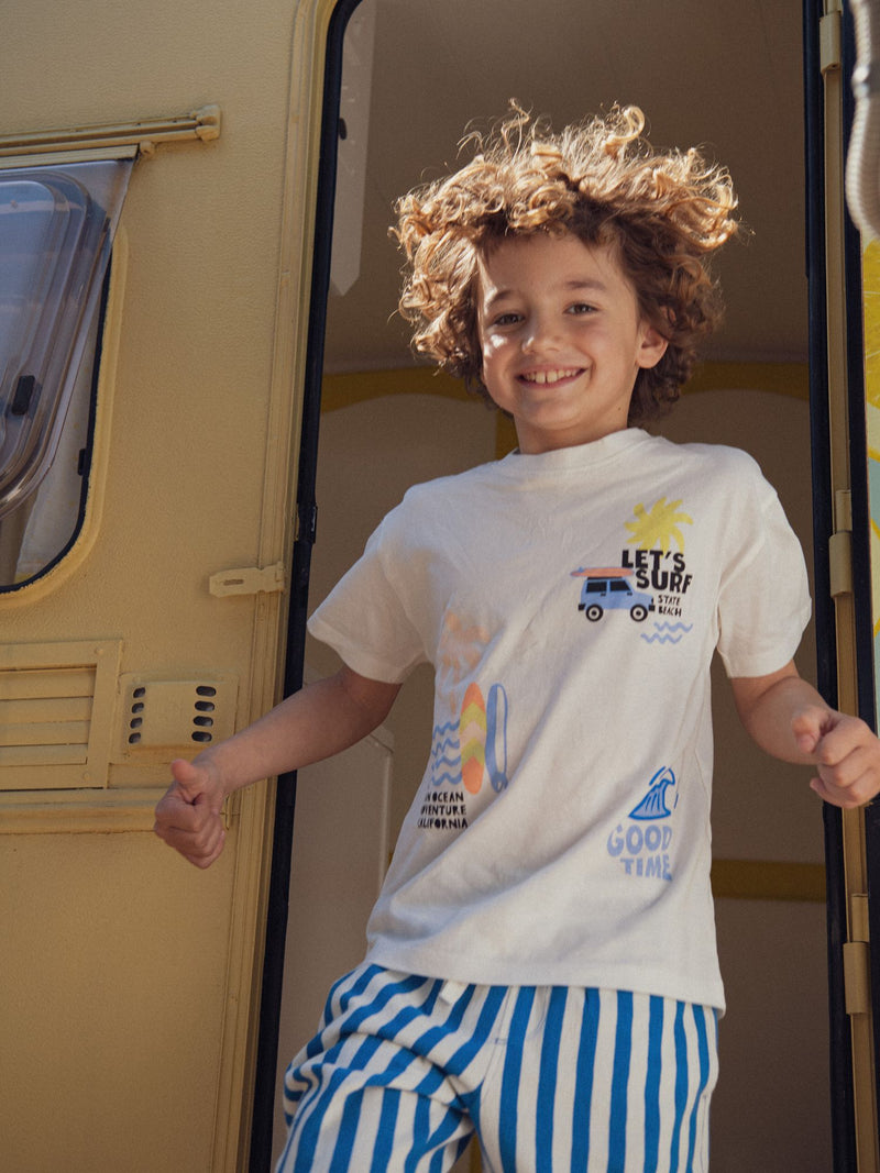 Ecru T-Shirt mit Strandanimation für Jungen