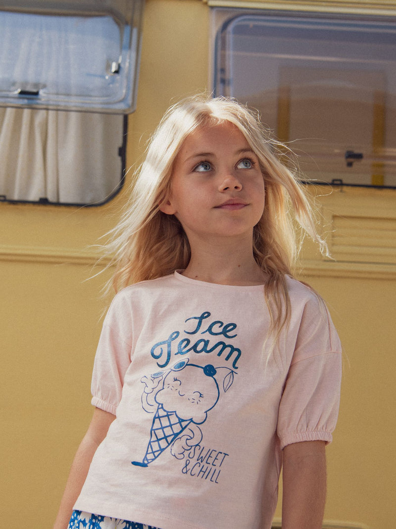 Rosa T-Shirt mit Eis-Animation für Mädchen