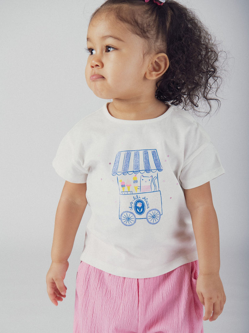 Ecru T-Shirt "Eisverkäufer" für Mädchen