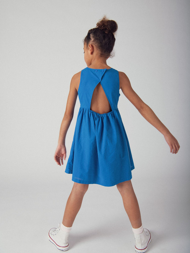 Blaue Kleid mit Blumenstickerei für Mädchen
