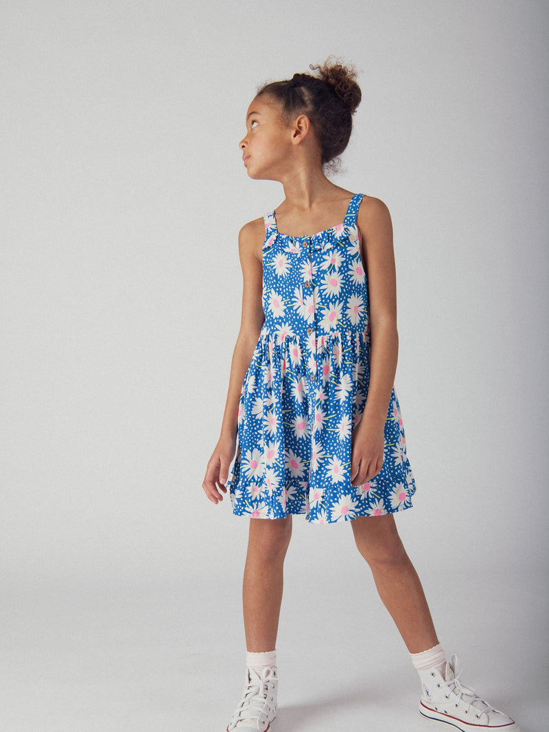 Blaues Kleid mit Blumenmuster für Mädchen