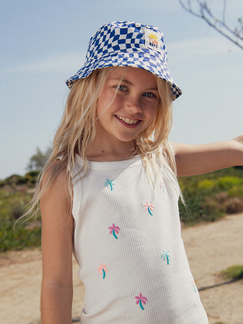 Ecru-Spitzen-Tanktop mit Palmenstickerei für Mädchen