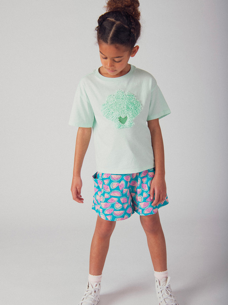 Türkis T-Shirt mit 3D Muschel Animation für Mädchen
