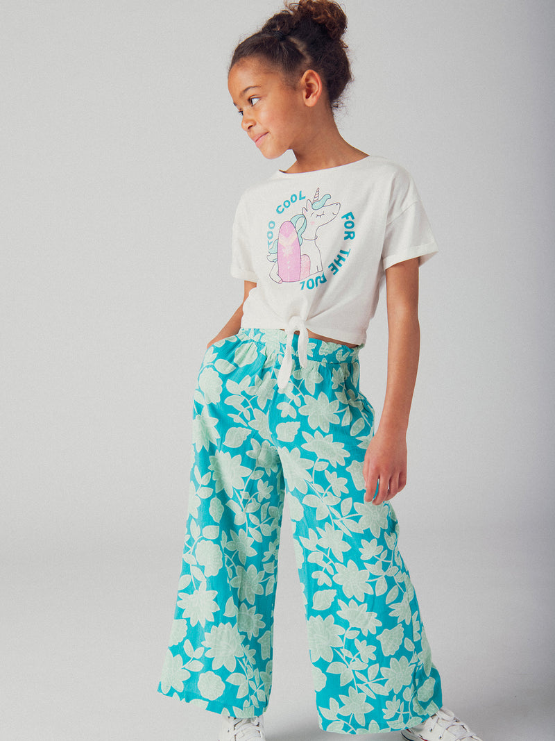 Blau bedruckte Blumenhose für Mädchen