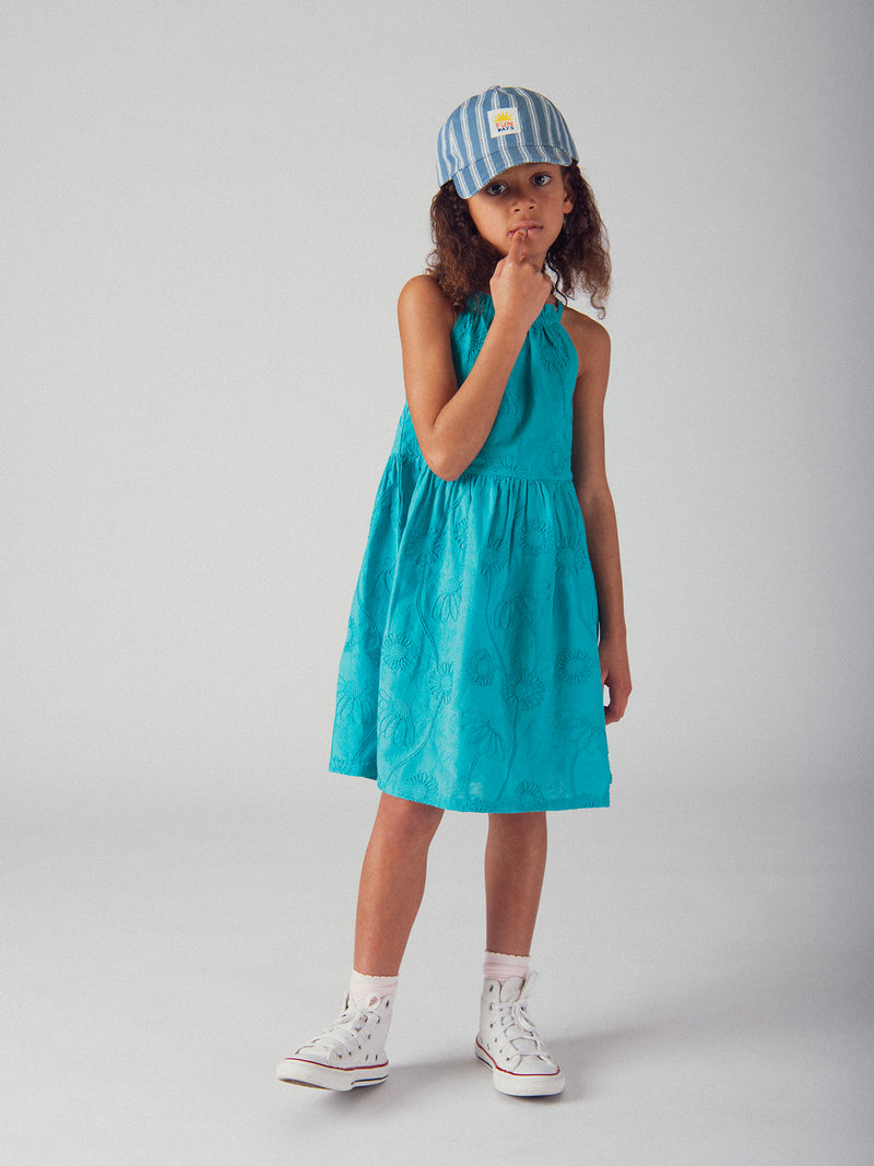 Vollständig besticktes blaues Kleid für Mädchen