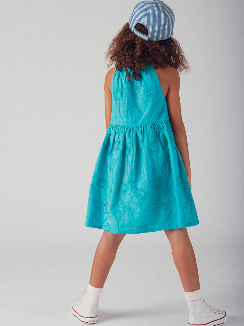 Vollständig besticktes blaues Kleid für Mädchen