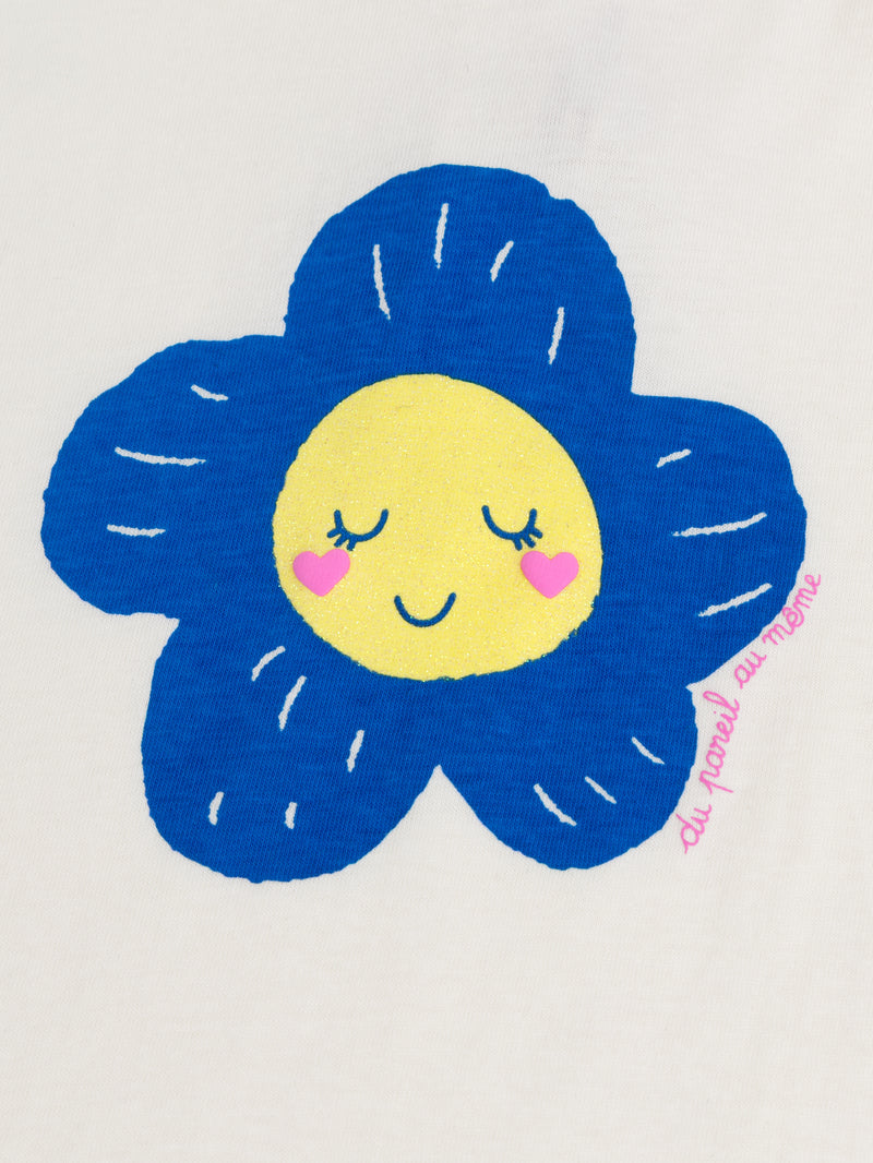 Ecru T-Shirt mit Blumenmotiv für Mädchen
