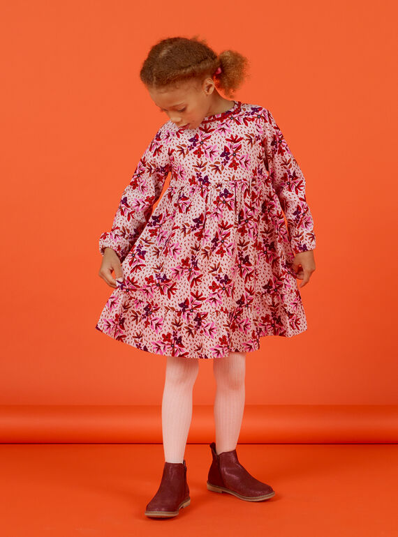 Mädchen-Cordkleid mit Blumendruck MACOMROB1 / 21W901L1ROBD329