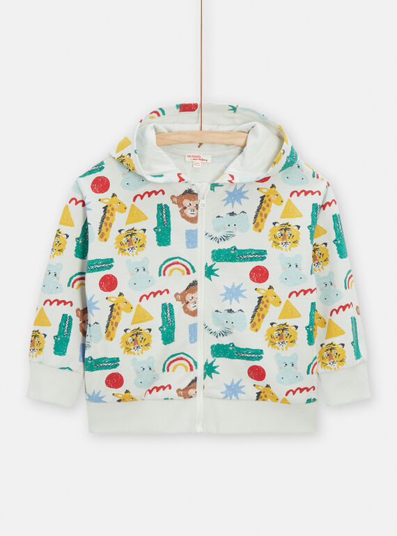 Jungen-Kapuzen-Cardigan in Ecru mit Tierprint TOCLUGIL / 24S902O1GIL002