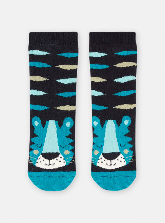 Blaue und schwarze Socken mit Tigermuster für Baby-Jungen SYUDUCHO / 23WI10N4SOQC203