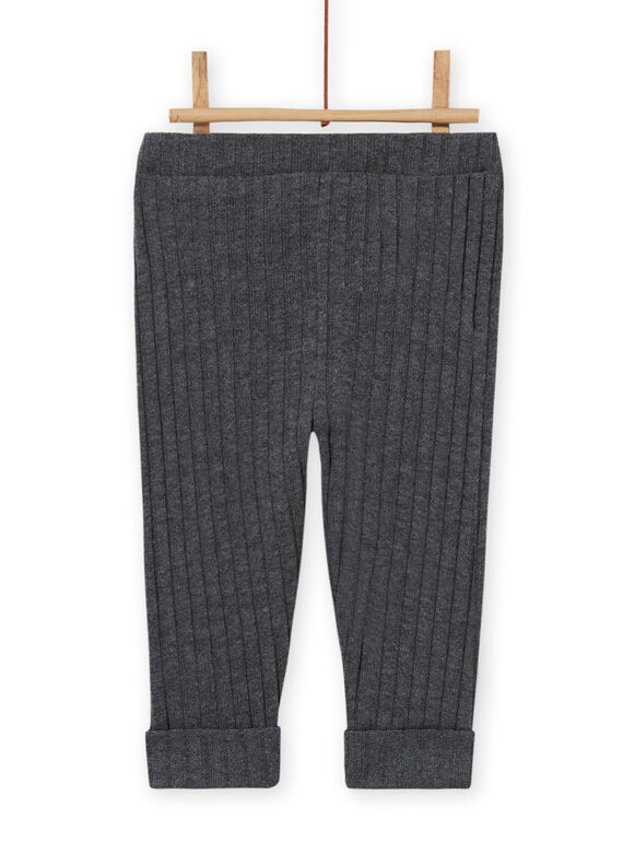 Einfarbig anthrazitfarbene gerippte Leggings für Mädchen MYIJOLEGCO3 / 21WI0914CAL944