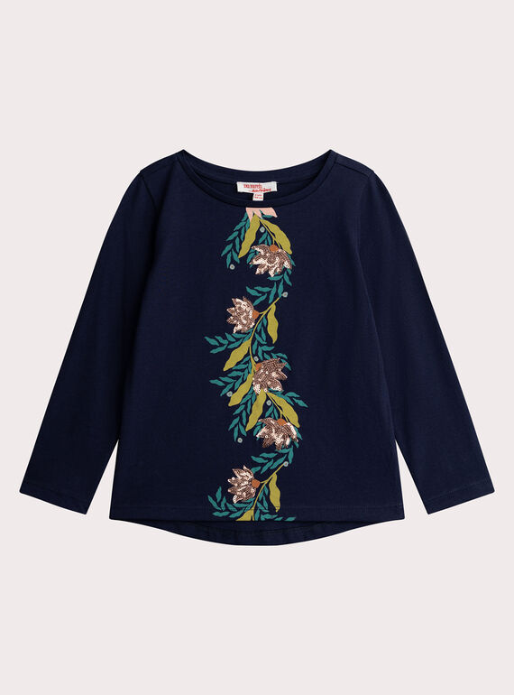 Marine Blumen T-Shirt in rosa Pailletten für Mädchen  VAKLITEE1 / 24W90141TML070